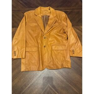 Roundtree & Yorke Mens Tan Genuine Leather Blazer Jacket XL 2 Button Cognac